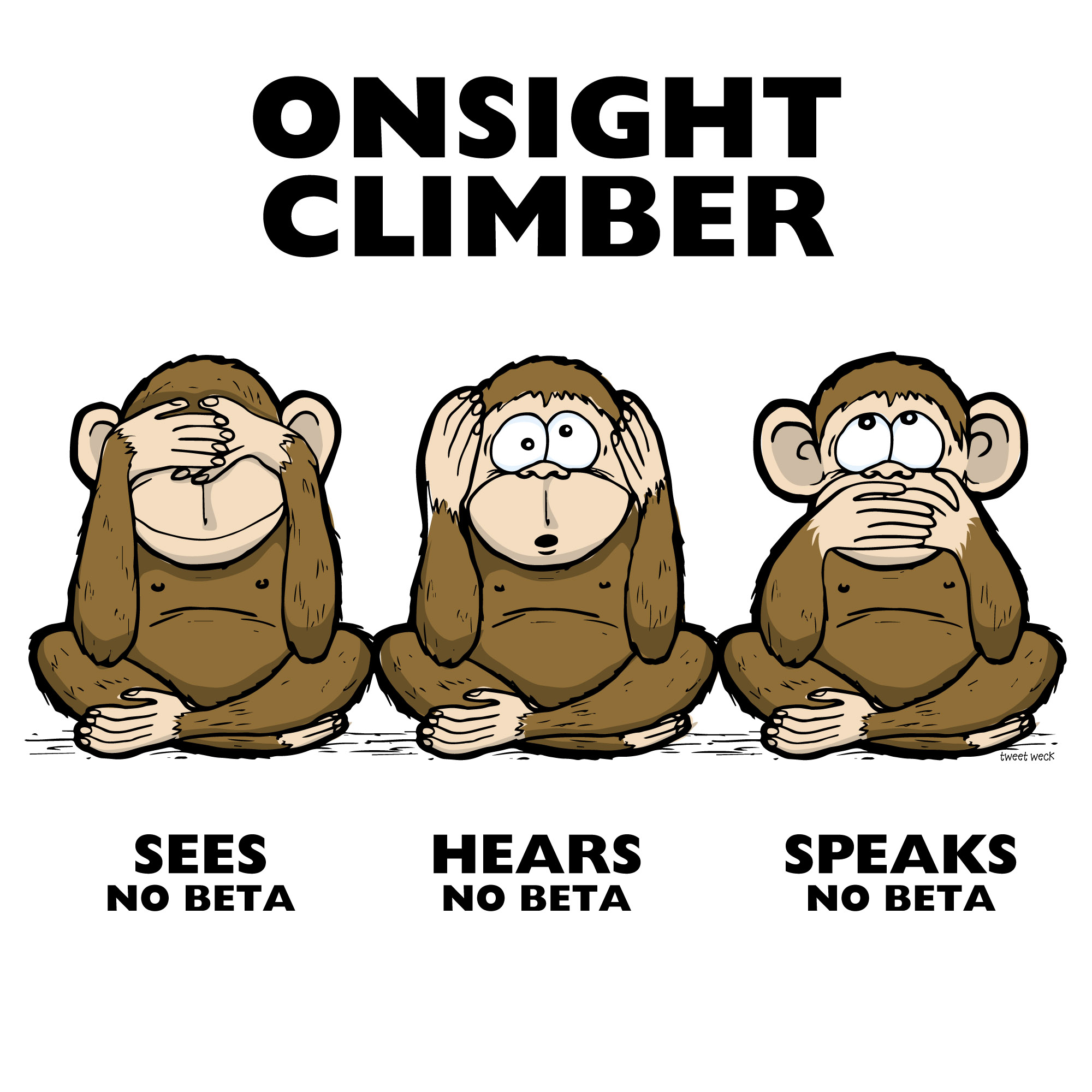 3 wise monkeys onsight - rock climbing-shirt