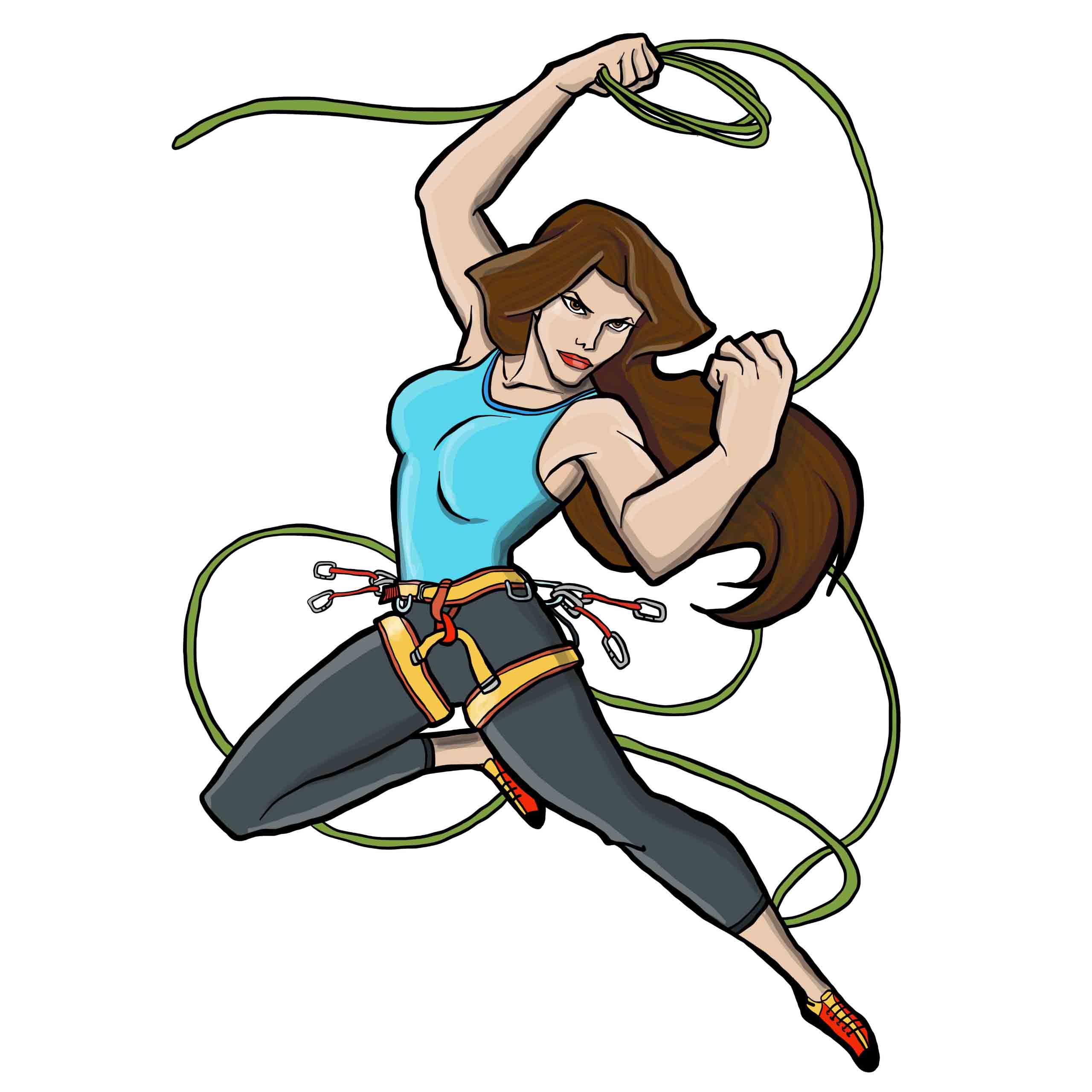 Rope swinging super women - rock climbing-shirt